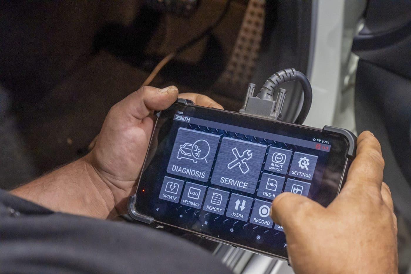 Diagnostic scan tool in use on a vehicle at Freddy's Auto Care in Craigieburn